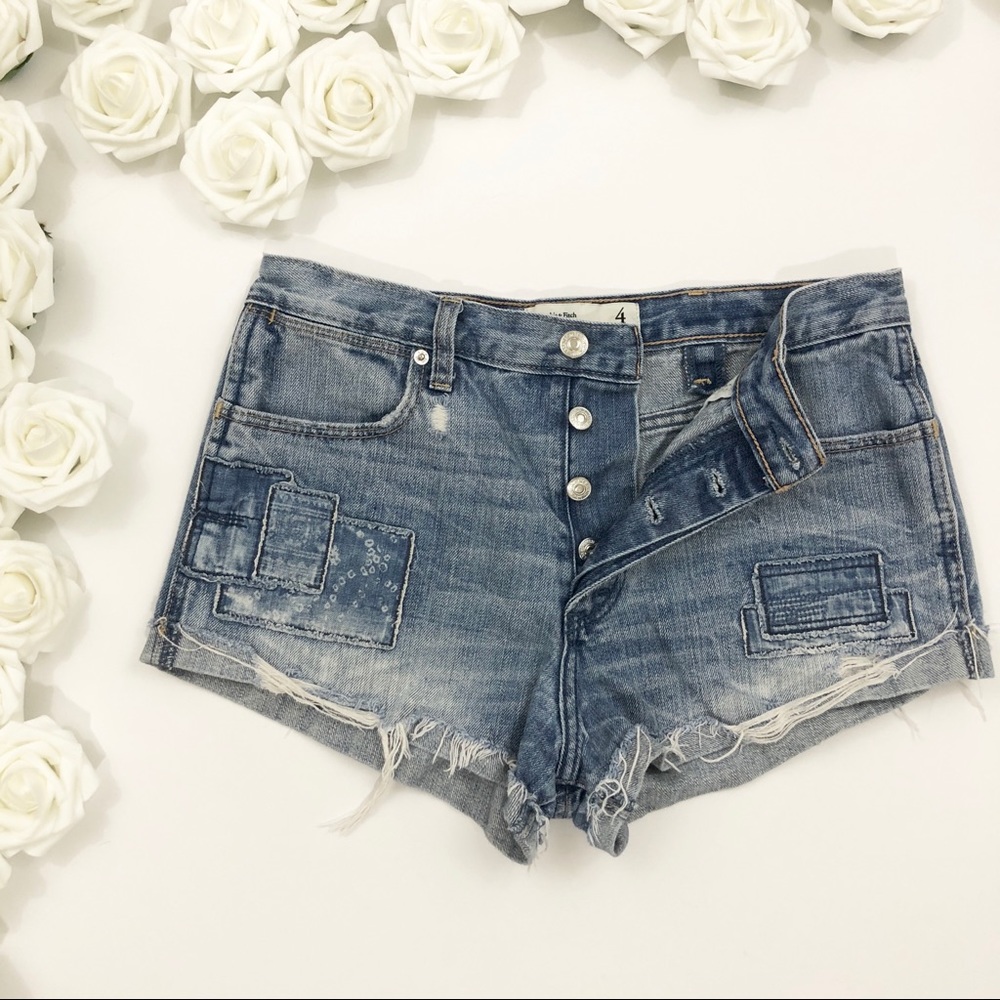 A&F High Rise Distressed Button Fly Shorts